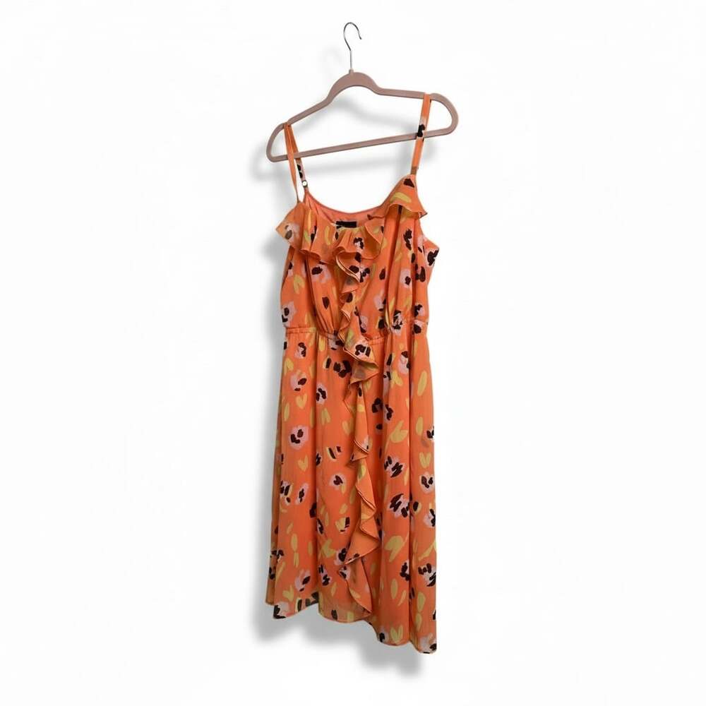 Lane Bryant Plus Size Orange Floral Ruffle Front Sleeveless Chiffon Sundress